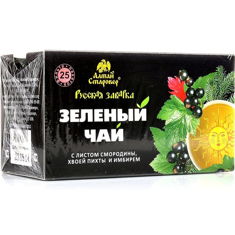 Алтай Старовер зеленый чай с листом смородины, хвоей пихты, имбирем 1.5г ф/пак 20 шт.
