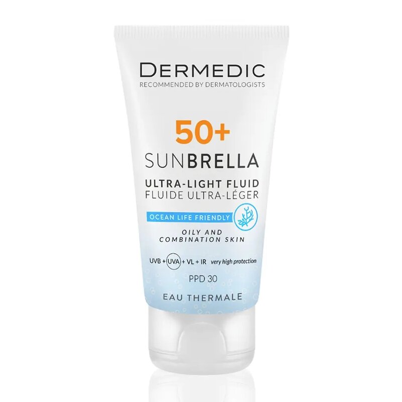 Ультра-лёгкий солнцезащитный флюид Dermedic Sunbrella SPF50+ для жирной и комбинированной кожи 40 мл