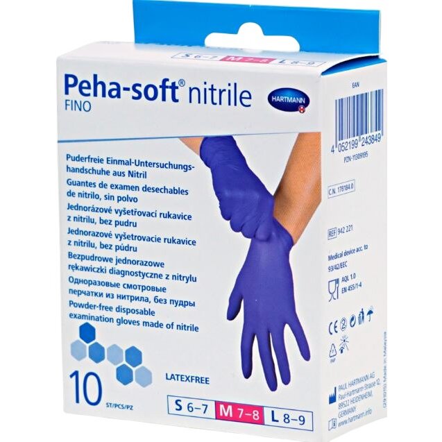 Перчатки медицинские Hartmann peha-soft nitrile fino нестерильные нитриловые без пудры p.L 10 шт.