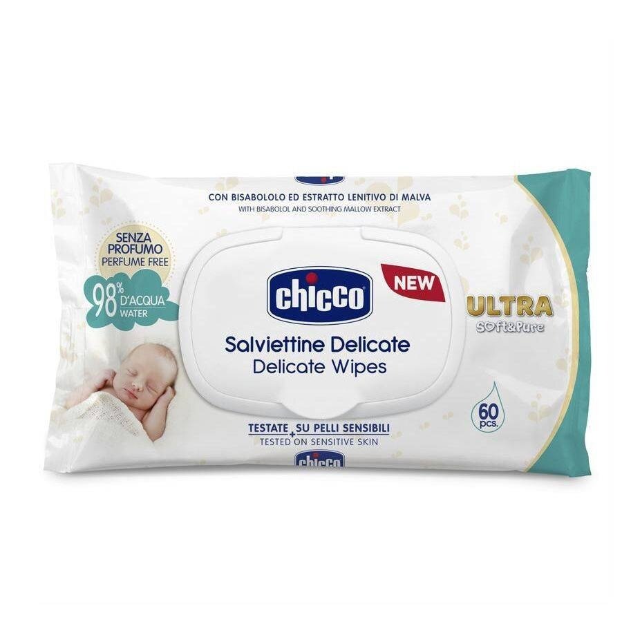 Салфетки Chicco очищающие ультра-мягкие влажные с клапаном 60 шт.