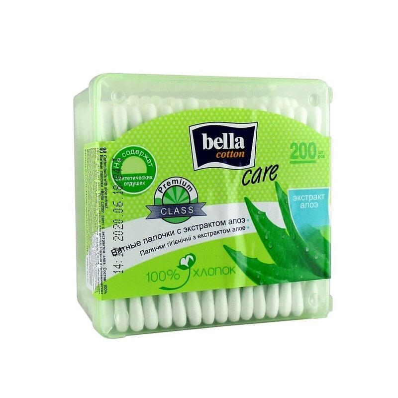 Bella Cotton Ватные палочки с экстрактом алоэ квадратная упаковка 200 шт