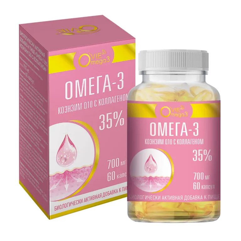 Омега-3 35% Ovie Коэнзин Q10 и коллаген капсулы 700 мг x60