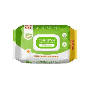 Салфетки влажные Семья довольна антибактериальные с клапаном 120 шт.