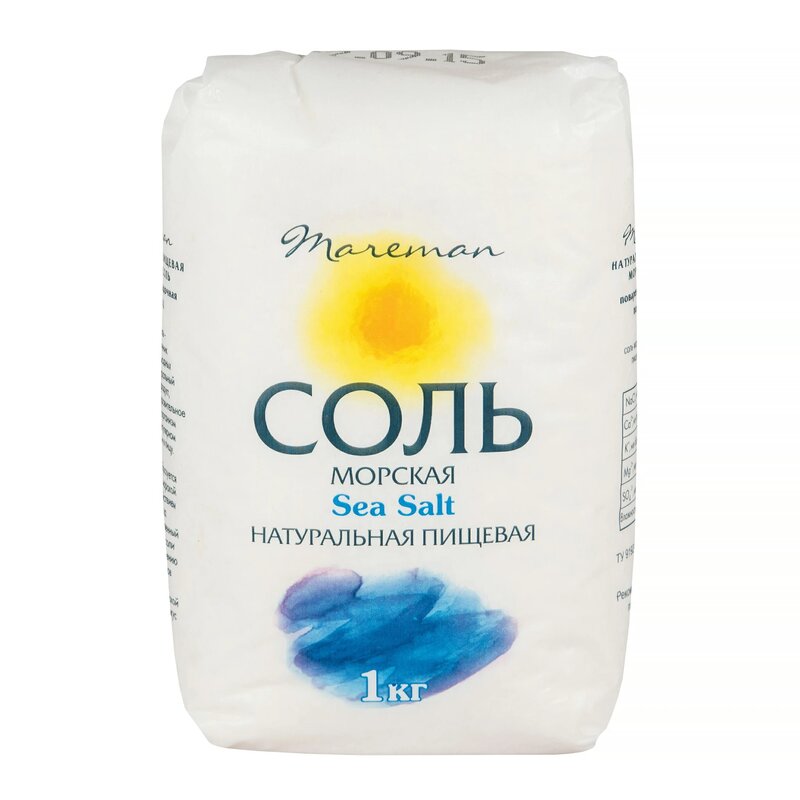 Соль Mareman натуральная пищевая морская повареная садочная помол №1 1 кг