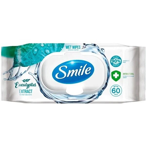 Салфетки влажные Smile W Antibacterial effect с экстрактом эвкалипта с клапаном 60 шт..