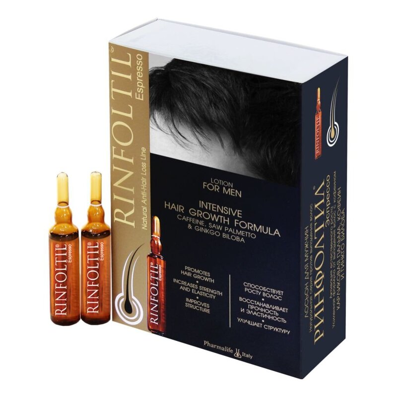 Лосьон от выпадения волос Rinfoltil усиленная формула с кофеином для мужчин ампулы 10 мл 10 шт.
