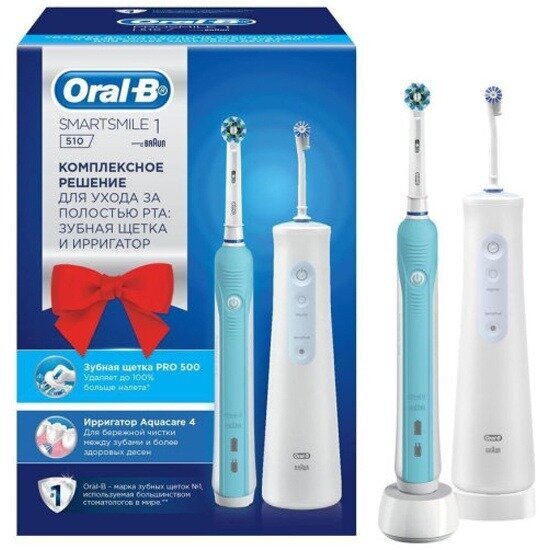 Набор ORAL-B SmartSmile 1 510: Электрическая зубная щетка Oral-B Pro 1 500 + Ирригатор Aquacare 4