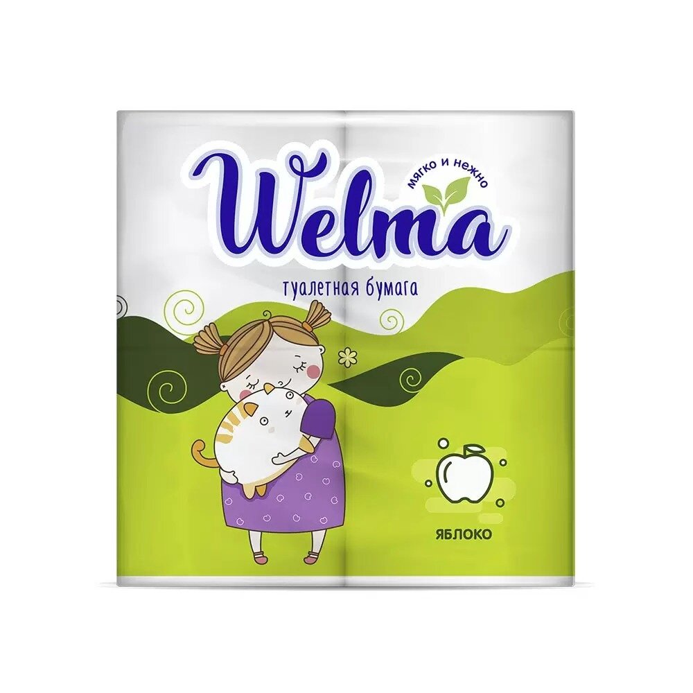 Welma бумага туалетная двухслойная с ароматом яблока 4 шт.