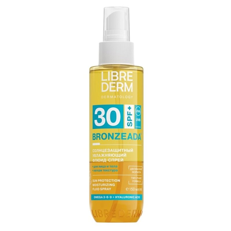 Флюид-спрей солнцезащитный Librederm Bronzeada двухфазный увлажняющий SPF30 150 мл