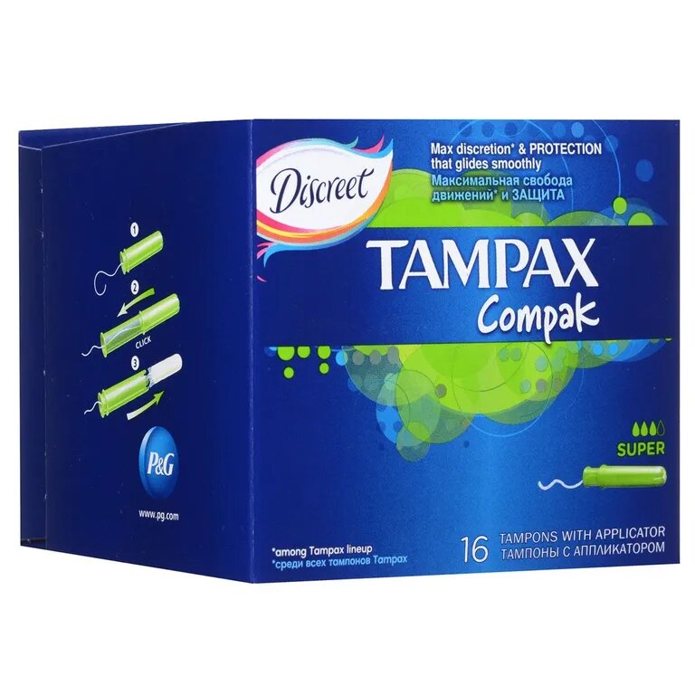 Tampax compak тампоны супер дуо с аппликатором 12 шт. + 4 шт. промо