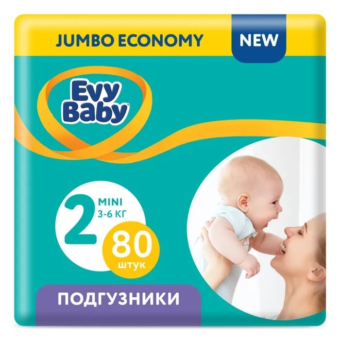 Подгузники Evy baby стандарт мини 3-6 кг 80 шт.