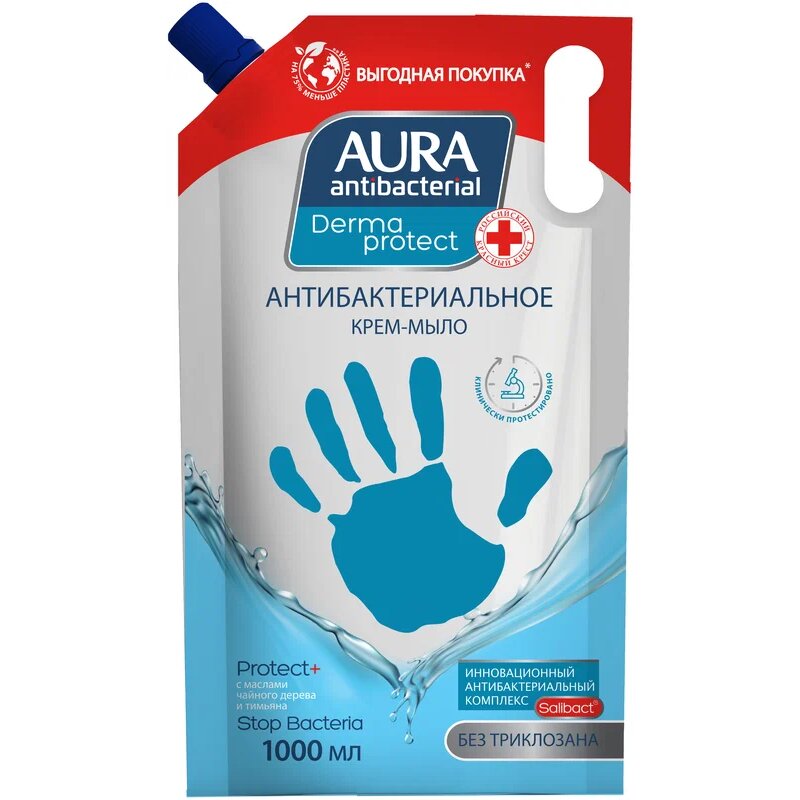 Крем-мыло жидкое антибактериальное Aura antibacterial derma protect 1000 мл