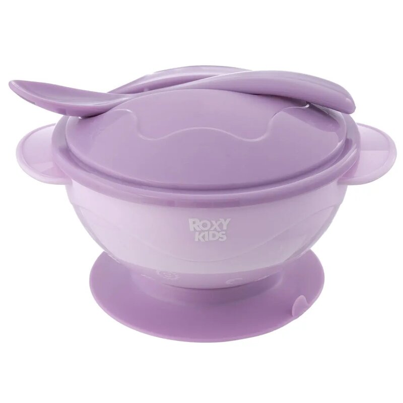 Набор для кормления Рокси Кидс (Roxy-Kids) RFD-003-V: тарелка на присоске, крышка, ложка