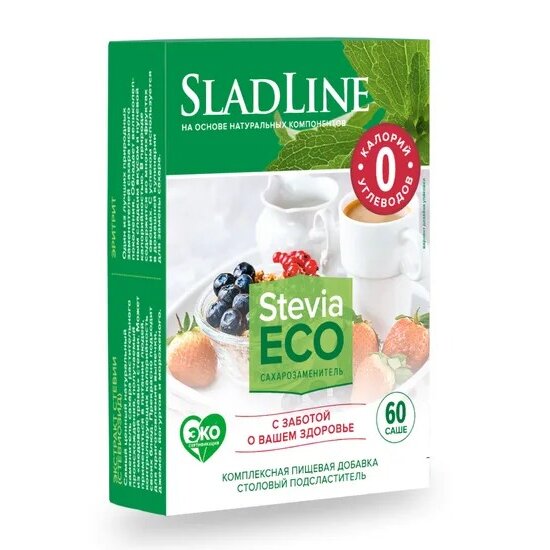 Sladline stevia подсластитель eco саше 60 шт.