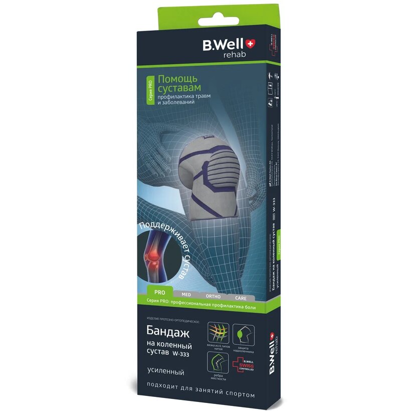 Бандаж на коленный сустав B.Well Pro W-333 усиленный серый р.S