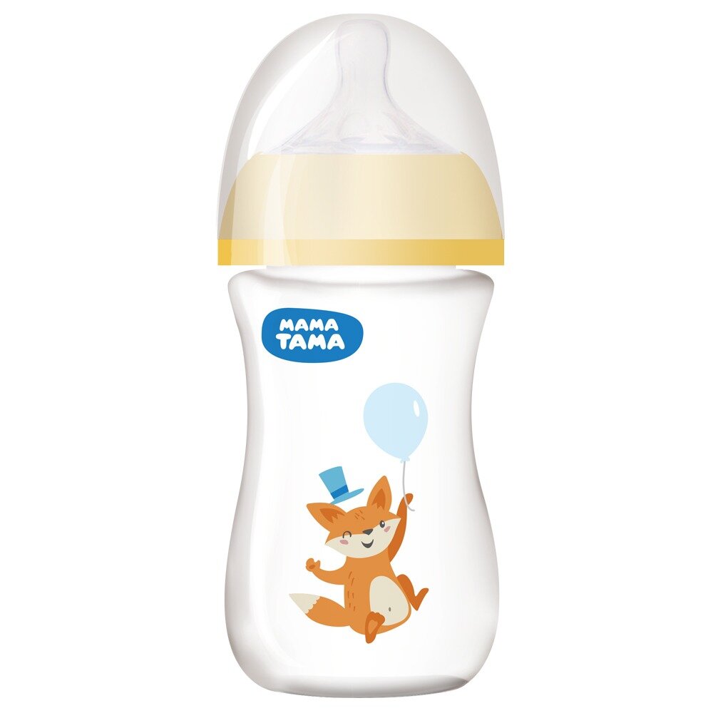 Бутылочка Мама Тама 3 мес+ с силиконовой соской широкое горло оранжевая 270 мл