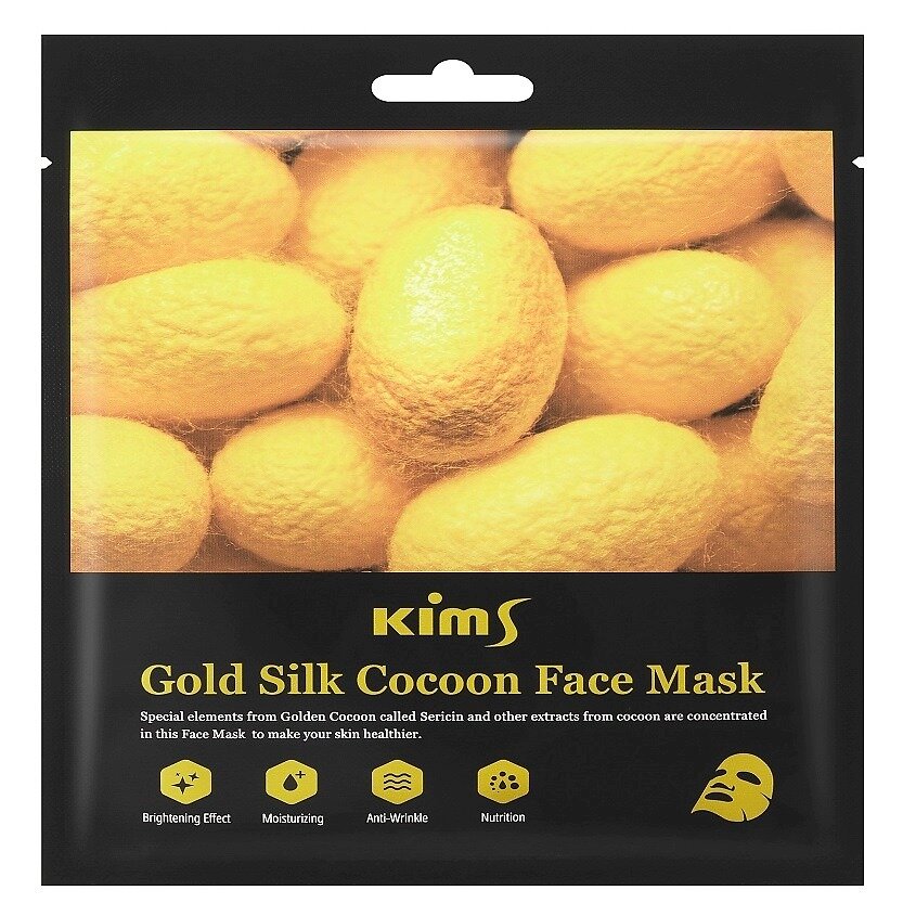 Маска для лица антивозрастная Kims Gold Silk Cocoon Face Mask с протеинами кокона шелкопряда 30 г 5 шт.