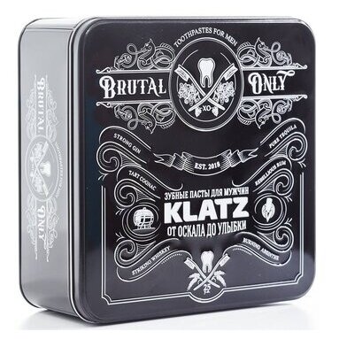 Набор Klatz brutal only: Зубная паста для мужчин 6 вкусов + стеклянный бокал для виски 2 шт.