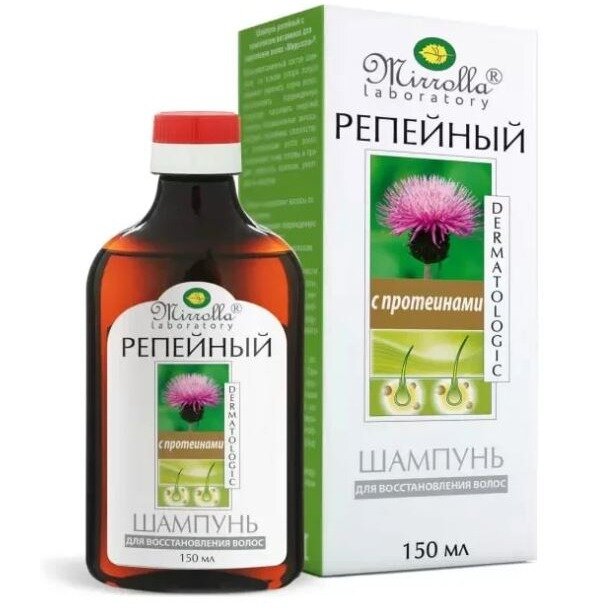 Шампунь для волос Репейный Mirrolla с протеинами для восстановления волос 150 мл