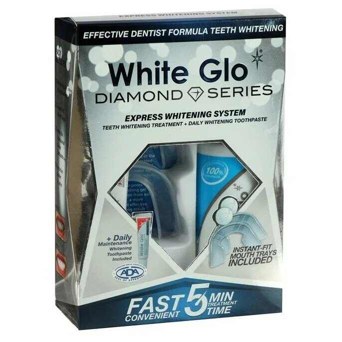 Система экспресс-отбеливания White Glo гель 100 мл + зубная паста 24 г + накладки для зубов 2 шт.
