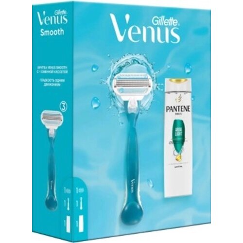 Gillette набор: бритва venus со сменной кассетой 1 шт. + pantene pro-v aqua light шампунь 250мл