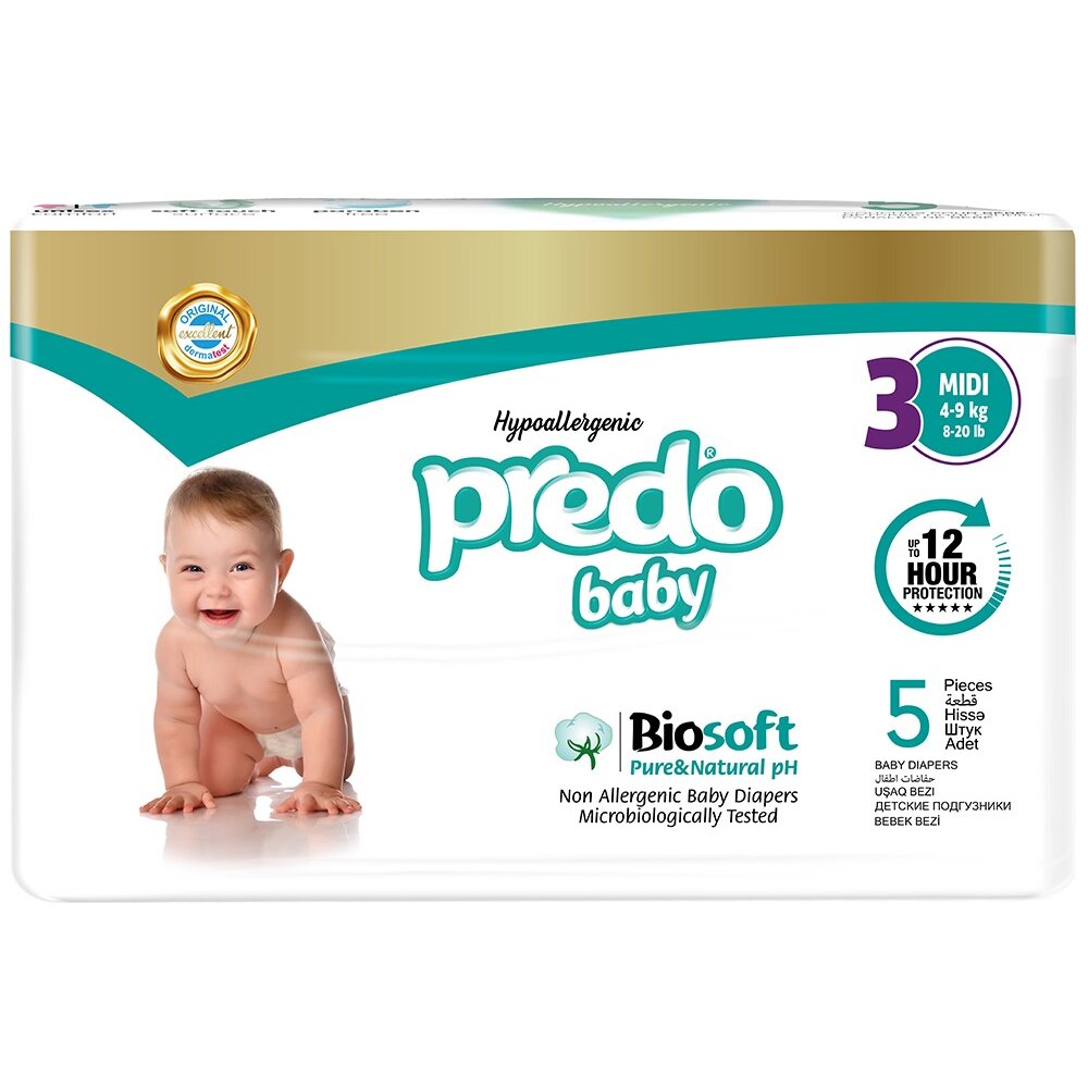 Подгузники для детей Midi Baby Predo/Предо 4-9 кг р.3 5 шт.