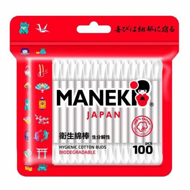 Maneki lovely палочки ватные red zip-пакет 100 шт.