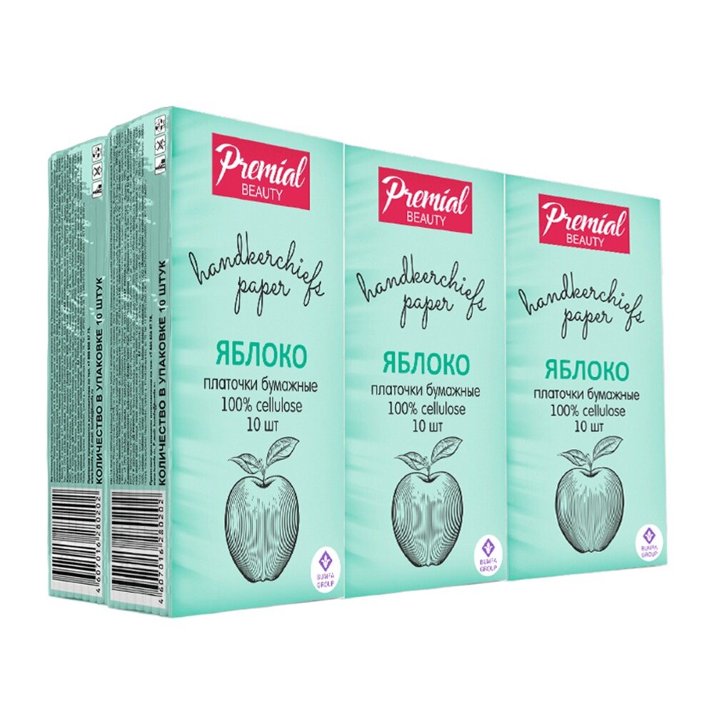 Платочки бумажные носовые Premial трехслойные яблоко 10 шт.x 6 шт.