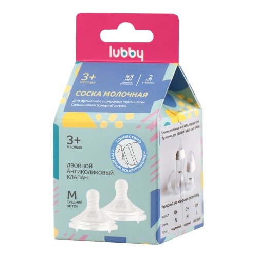 Соски силиконовые Лабби (Lubby) Бионика арт.34839 средний поток широкое горло с 3 мес. 2 шт.