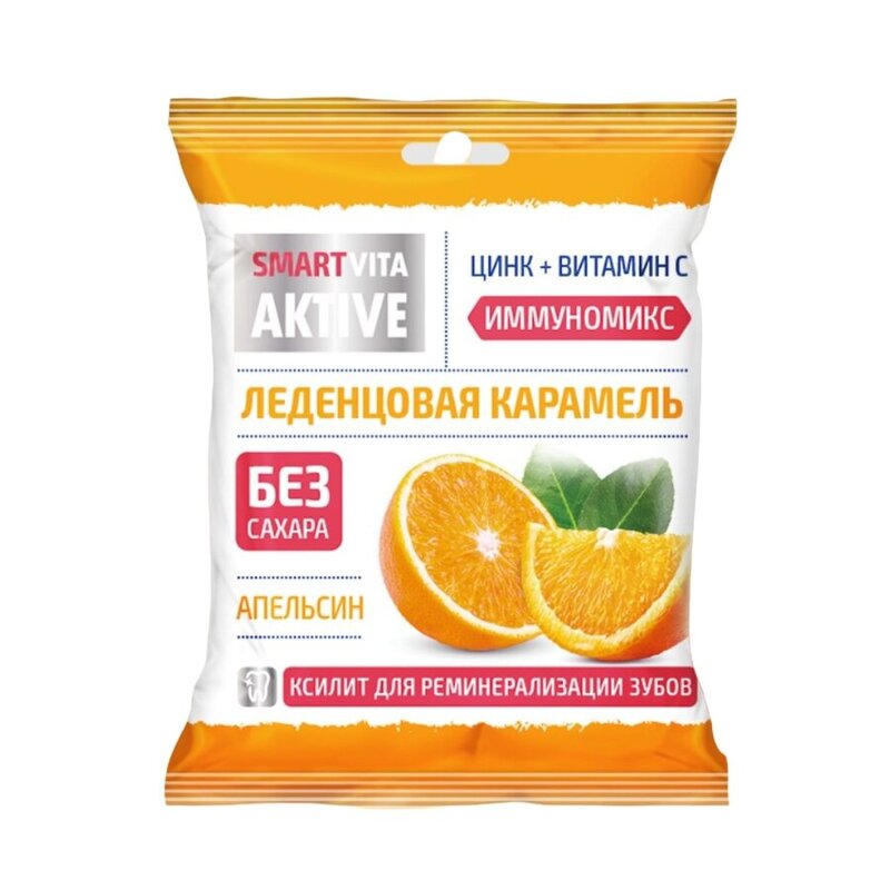 Карамель леденцовая Vita aktive без сахара с цинком+вит с со вкусом апельсина 60 г