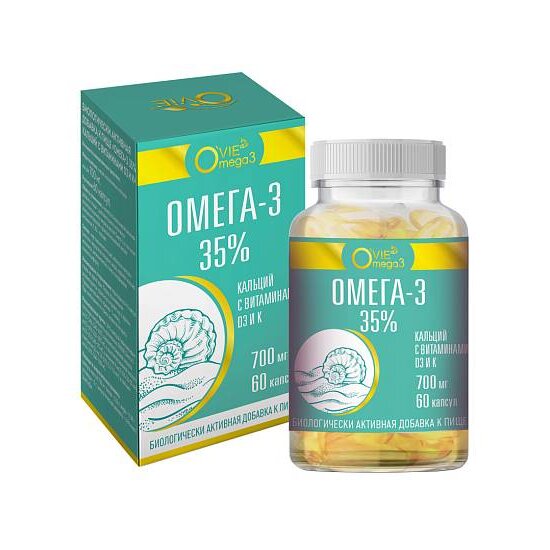 Омега-3 35% Ovie Кальций с витамин D3/К капсулы x60