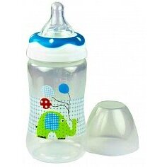 Бусинка бутылочка пластиковая широкое горлышко с силиконовой соской 250 мл арт.611