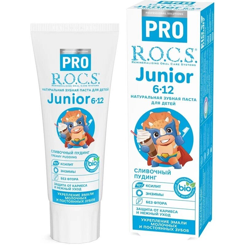 Детская зубная паста R.O.C.S. Junior для укрепления эмали зубов Сливочный пудинг от 6 до 12 лет 74 г
