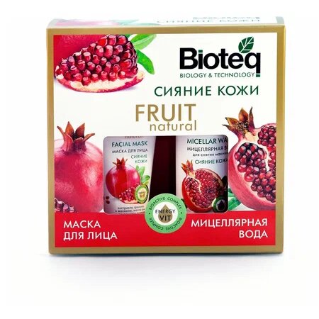 Bioteq fruit natural набор 4 шт. сияние кожи маска для лица 50мл + вода мицелл.для снятия макияжа 180мл