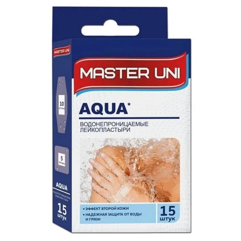 Лейкопластырь Мастер Юни (Master Uni) Аква прозрачный на полимерной основе 15 шт.