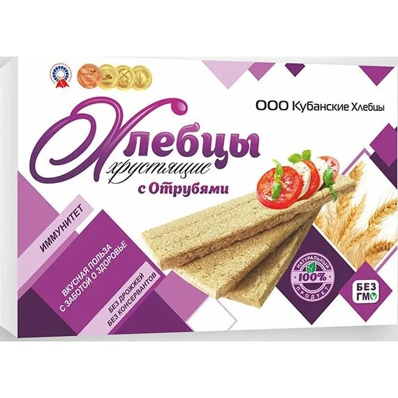 Кубанские хлебцы хрустящие с отрубями 100 г