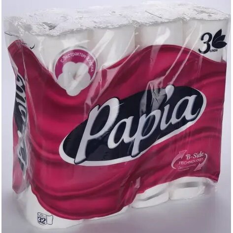 Туалетная бумага Papia с экстрактом хлопка 3 слоя 32 шт.