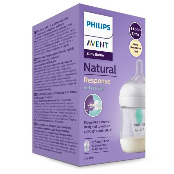 Бутылочка из полипропилена с силиконовой соской медленный поток 0 мес. Anti-colic Natural Response Philips Avent 125 мл (SCY670/01)