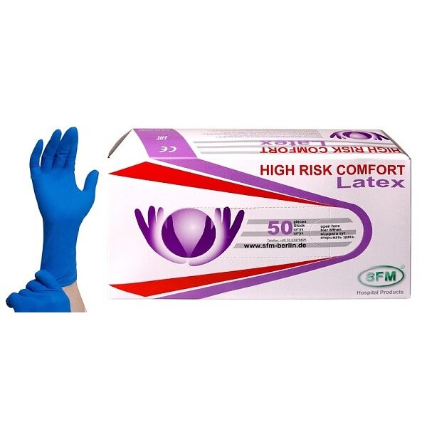 Перчатки смотровые SFM High Risk Comfort нестерильные латексные неопудренные синие р. S 25 пар