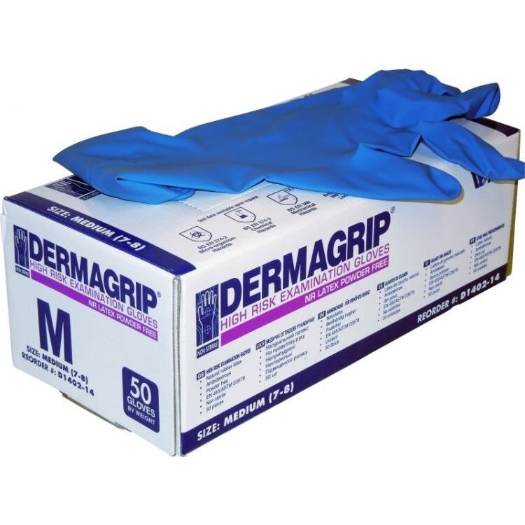 Перчатки латексные нестерильные повышенной прочности размер М Dermagrip HIGH RISK 25 пар