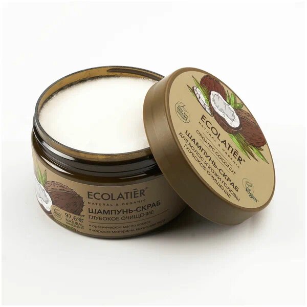 Ecolatier green organic coconut шампунь-скраб для волос и кожи головы глубокое очищение 300г
