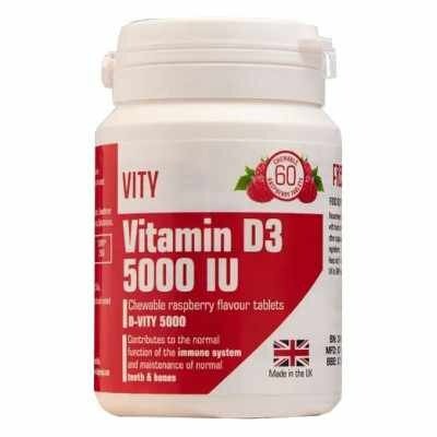 Vity Витамин Д3 5000МЕ таблетки жевательные с малиновым вкусом массой 350 мг 60 шт.
