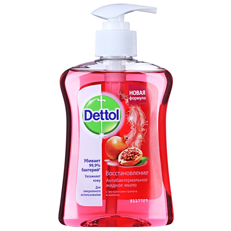 Жидкое мыло Dettol для рук антибактериальное восстанавливающее 250 мл с экстрактами малины и граната