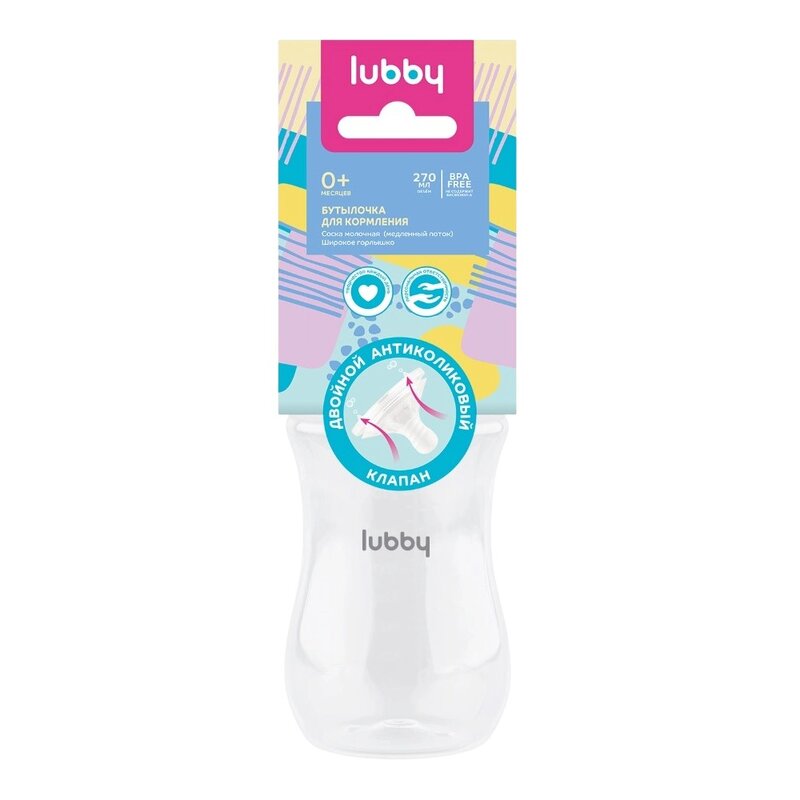 Бутылочка Лабби (Lubby) арт.34565 силиконовая соска широкое горло от 0 мес. 270 мл