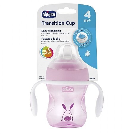 Чашка-поильник 4+ Chicco transition cup силиконовый носик розовый 340624028 200 мл
