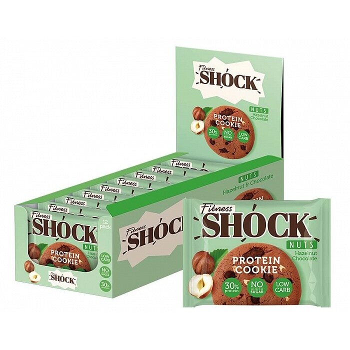 Печенье FitnesShock NUTS протеиновое Фундук-Шоколад без сахара 40 г 12 шт.