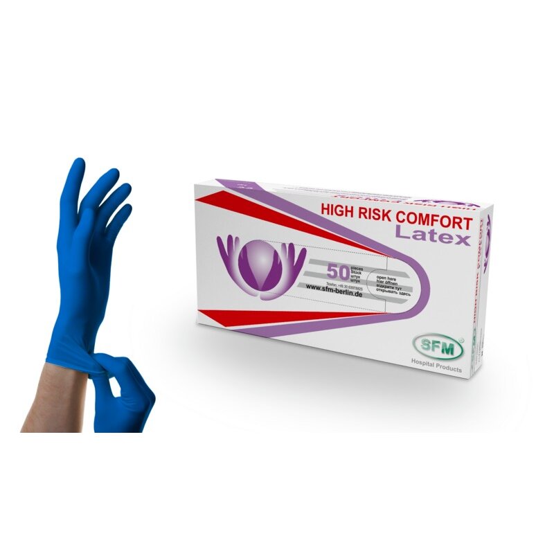 Перчатки латексные SFM High Risk Comfort нестерильные синие р.XL (9-9,5) 25 пар