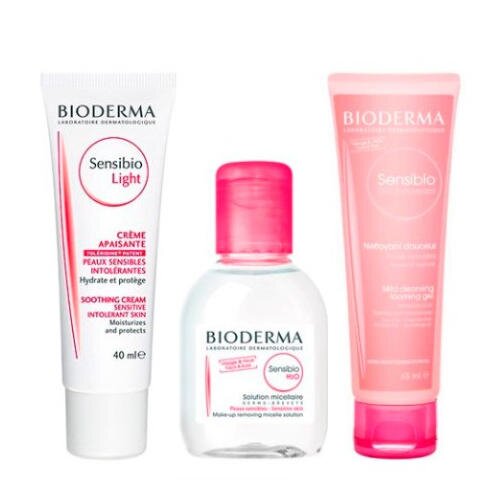 Набор Bioderma Sensibio: крем лайт 40 мл, мицеллярная вода 100 мл, гель очищающий для умывания 45 мл