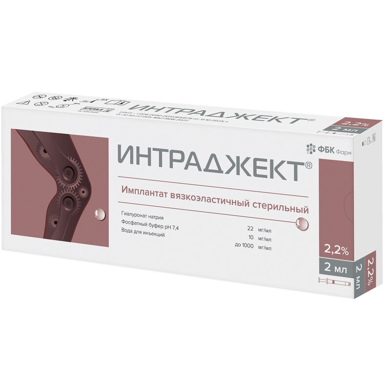 Интраджект имплантат вязкоэластичный стерильный 2,2% шприц 2 мл