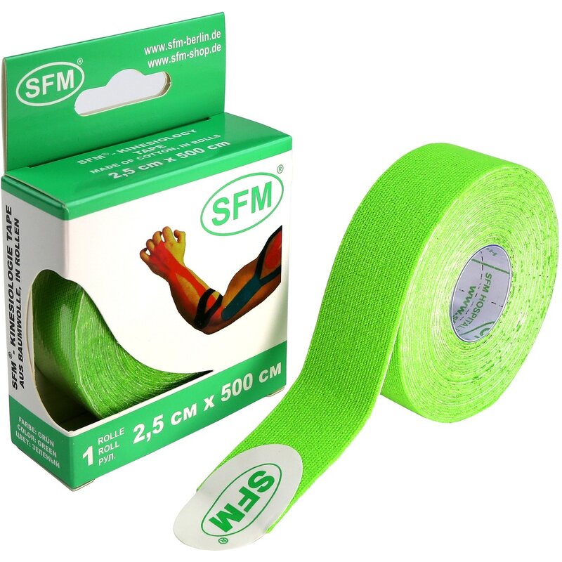 Лента кинезиологическая Sfm-plaster на хлопковой основе зеленый рулон 2.5смх500cм